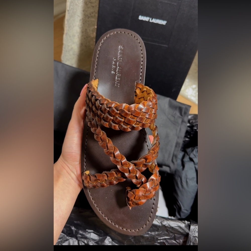 Saint Laurent Men’s woven leather sandals